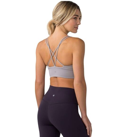 Lululemon Women 6 Pushing Limits Bra Dark Chrome Light Grey Criss Cross Back - Picture 5 of 13